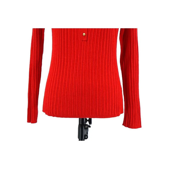 Chico's Henley Top Women 1 Medium M Knit Orange‎ Red Ribbed Gold Snap Buttons - Picture 4 of 7